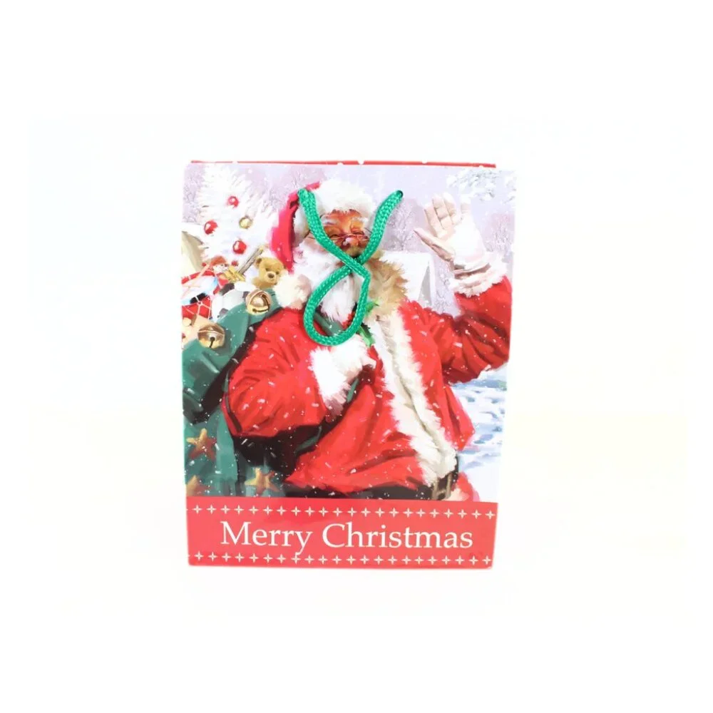 Set of 2 Used Christmas Gift Bags Santa Snowman Reusable Crafting Scrapbooking